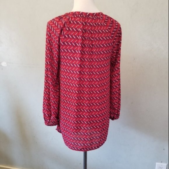 Halogen Print Shirred Split Neck Blouse women's size XS (43) - Picture 5 of 6